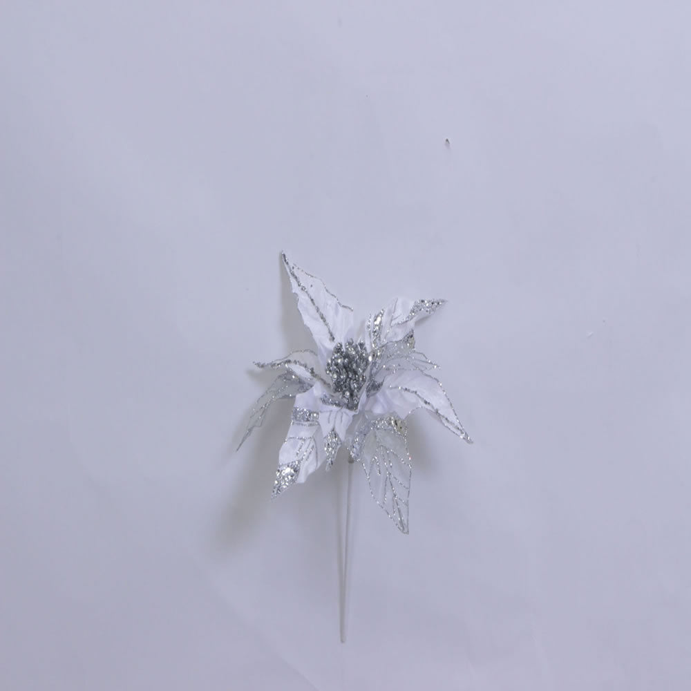 32" White Glitter Poinsettia 11" Flower