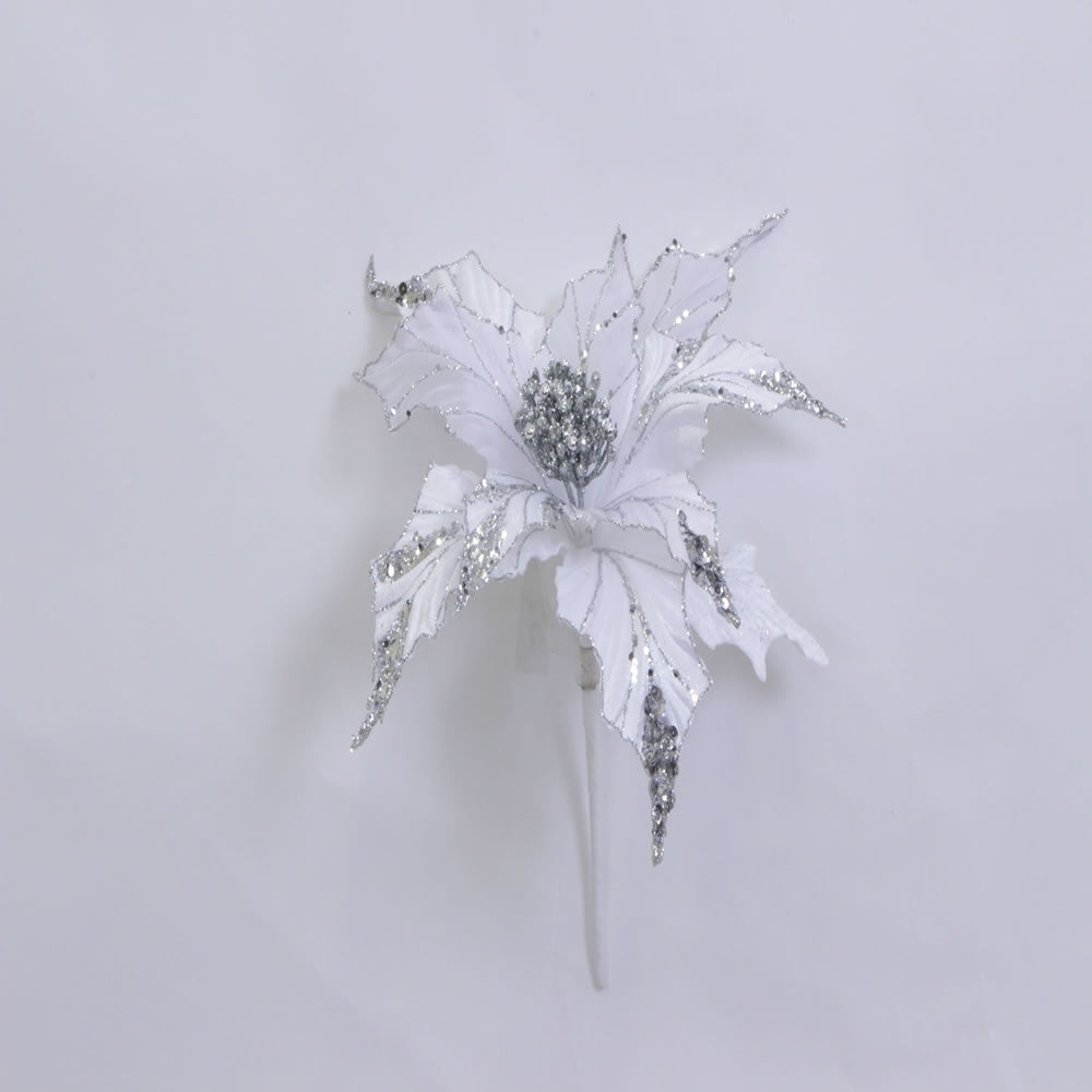 31" White Glitter Poinsettia 13" Flower
