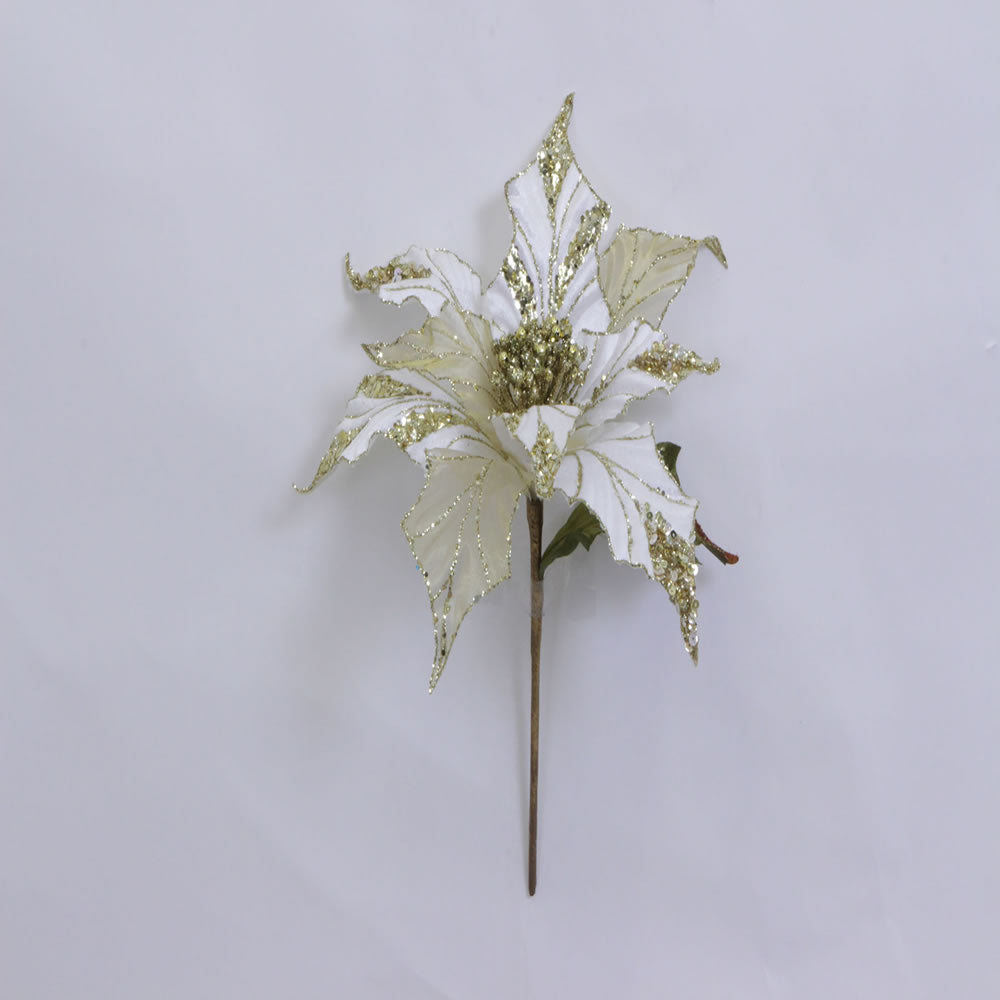 31" Cream Glitter Poinsettia 13" Flower