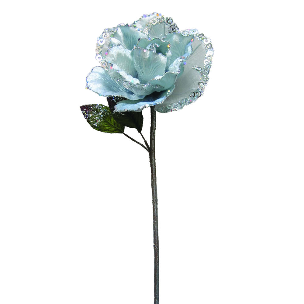 26" Silver Velvet Sheer Rose 6" Flower