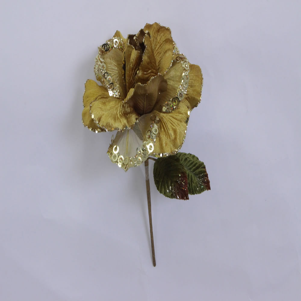 26" Gold Velvet Sheer Rose 6" Flower