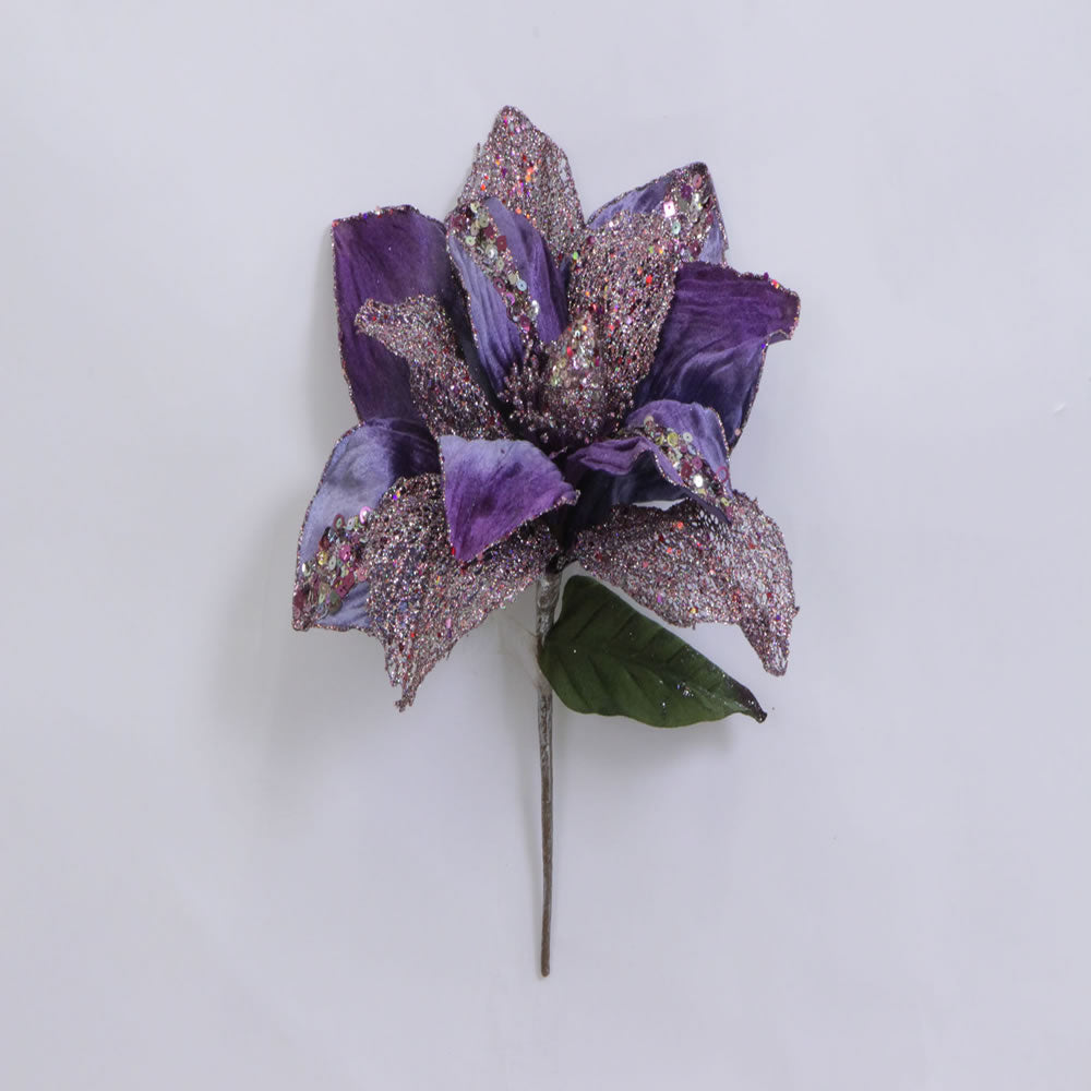31" Purple Glitter Magnolia 13" Flower