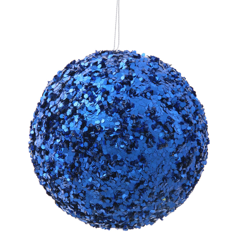 2PK - 4.75" Blue Sparkle Sequin Ball Ornament