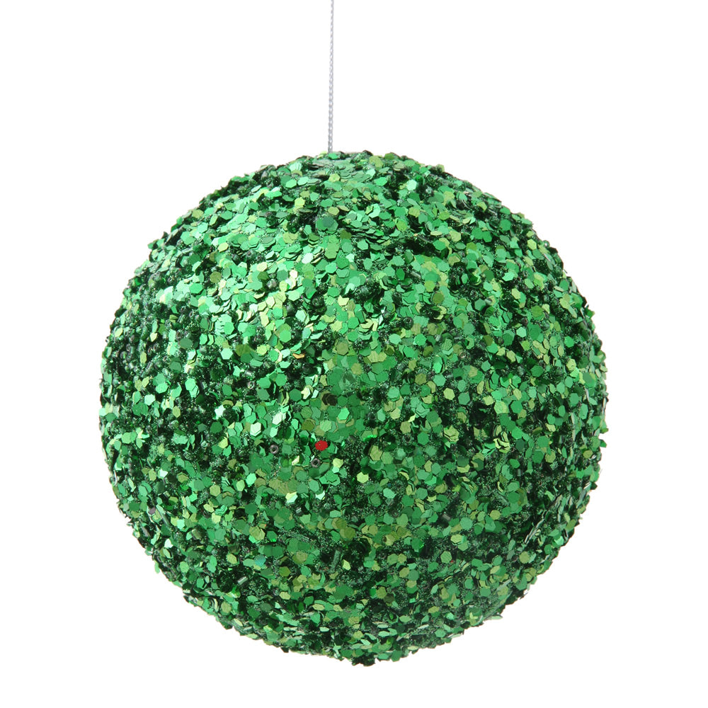 2PK - 4.75" Green Sparkle Sequin Ball Ornament