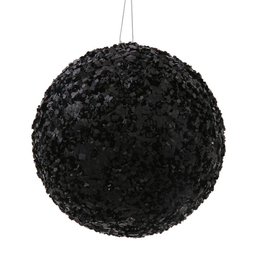 2PK - 4.75" Black Sparkle Sequin Ball Ornament