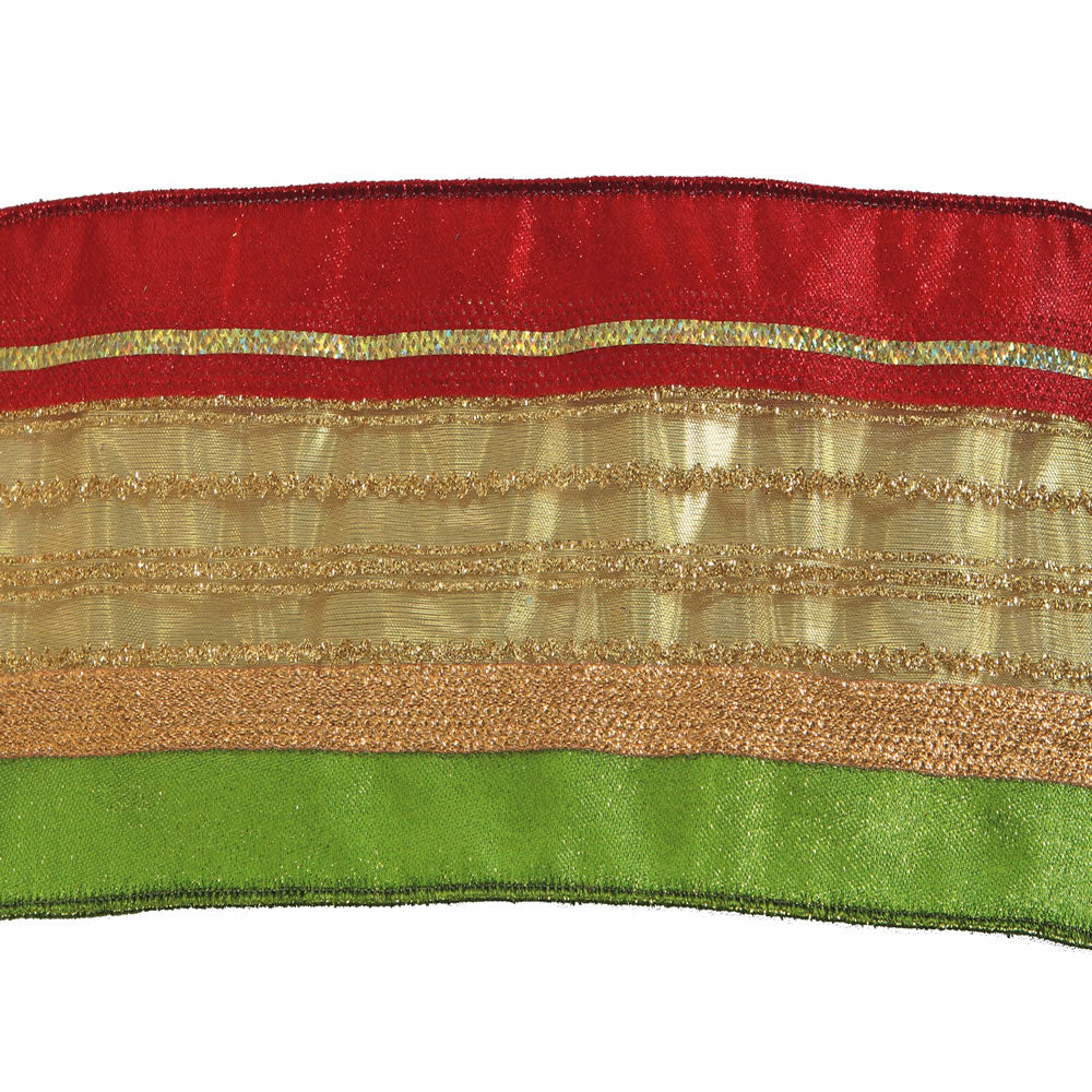 4" x 10yd Red-Gold-Grn Stripe Ribbon