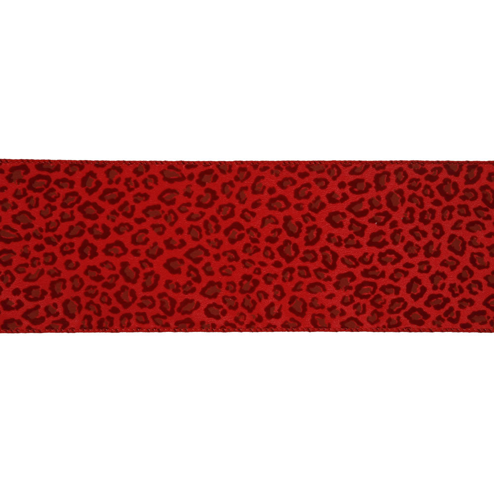 4" x 10yd Red Leopard Velvet Ribbon