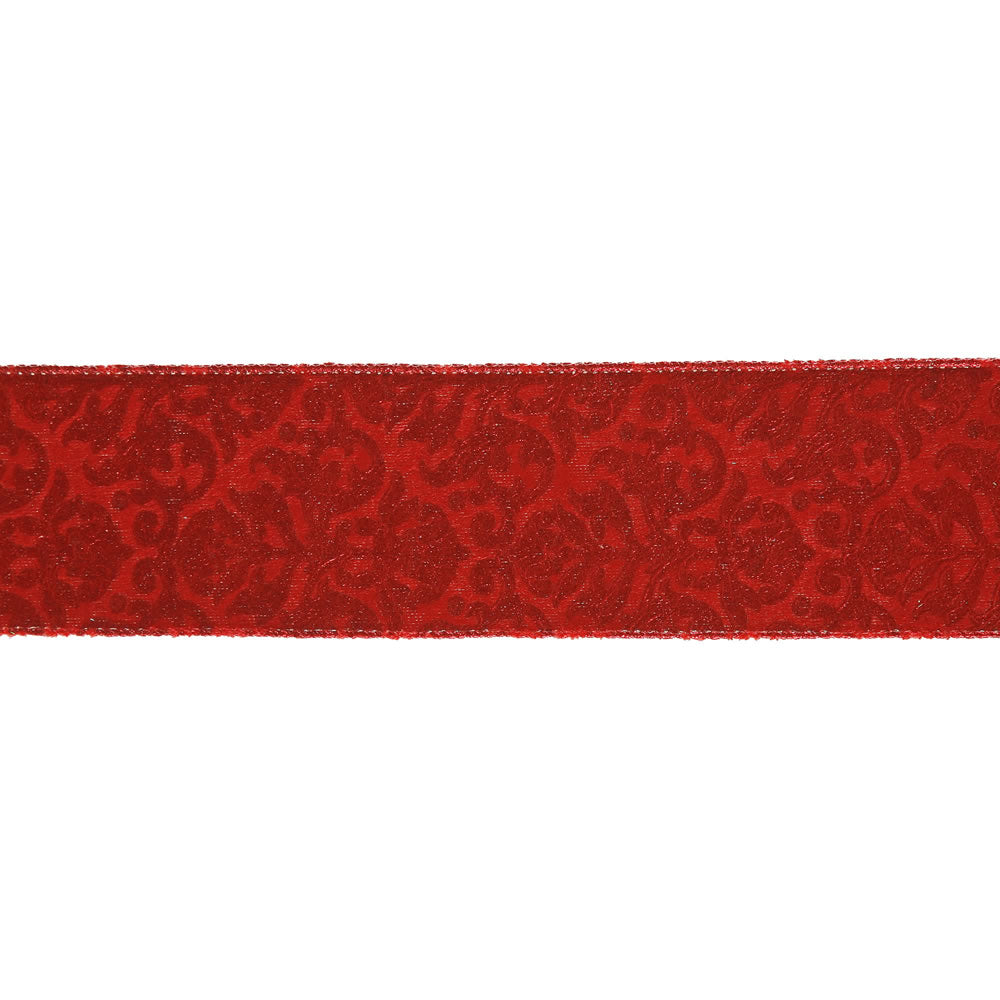 2.5" x 10yd Red Gold Embossed Ribbon