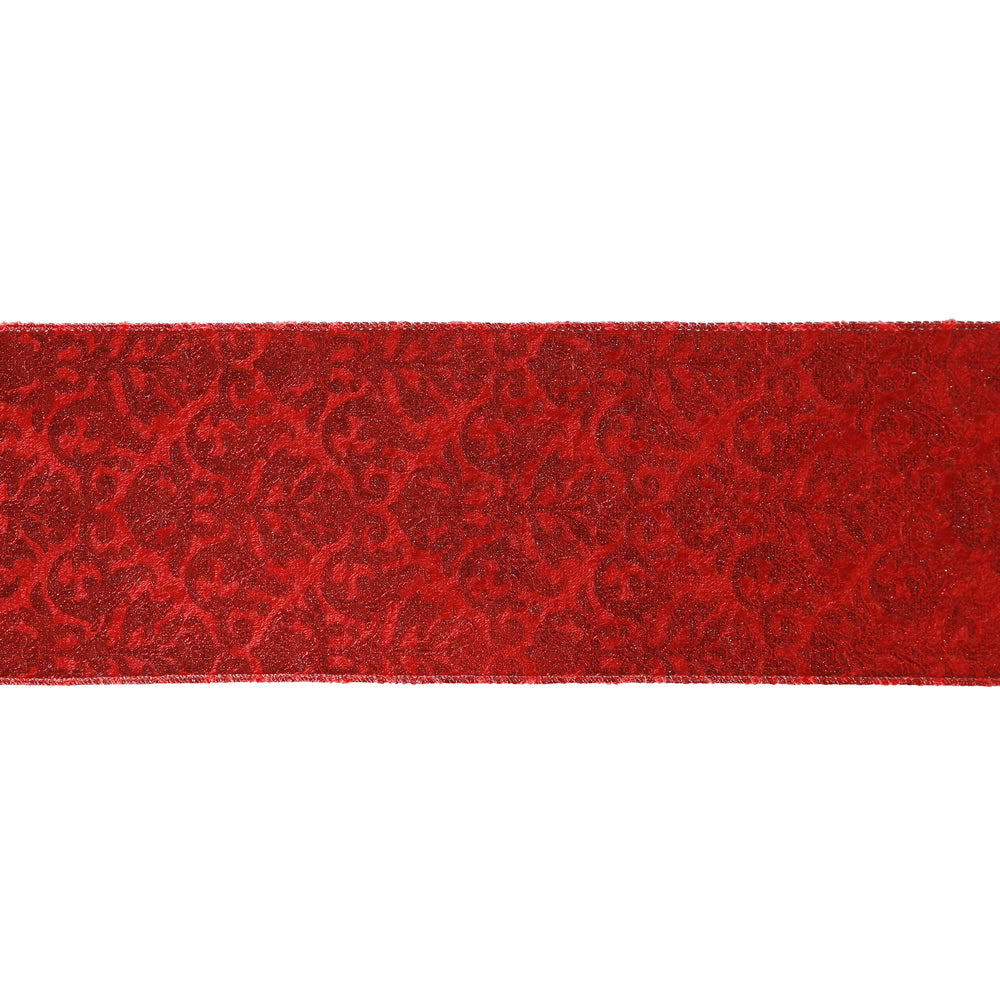 4" x 10yd Red Gold Embossed Ribbon