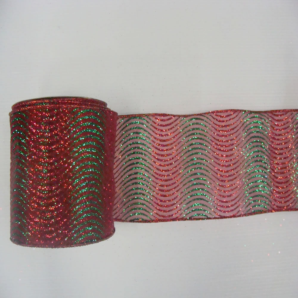 2.5" x 10yd Red-Green Glitter Swirl Mesh