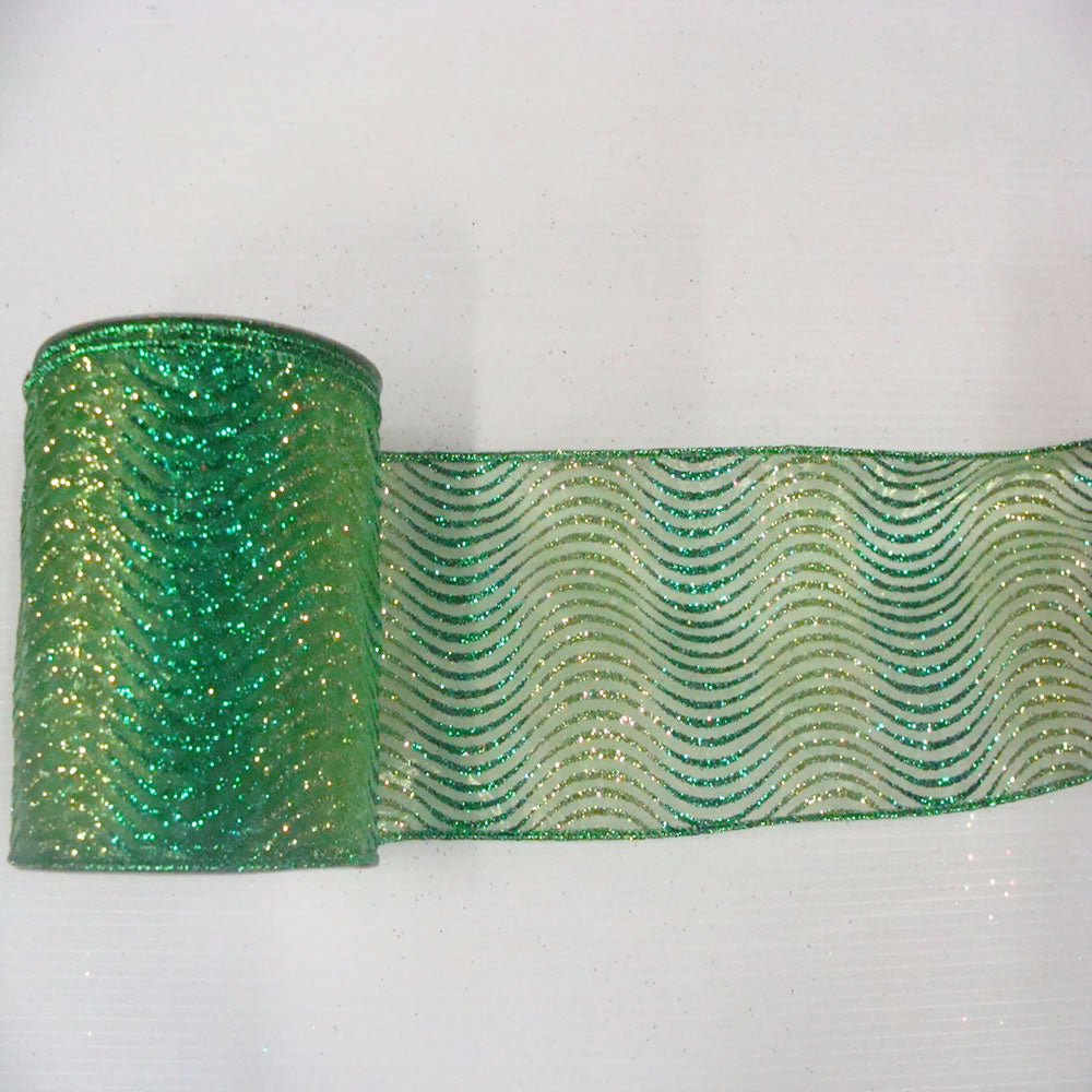 2.5" x 10yd Lime-Green Glit Swirl Mesh