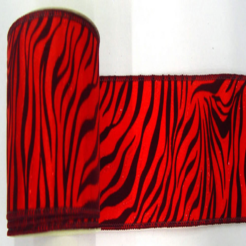 4" x 10yd Red Burgundy Velvet Zebra