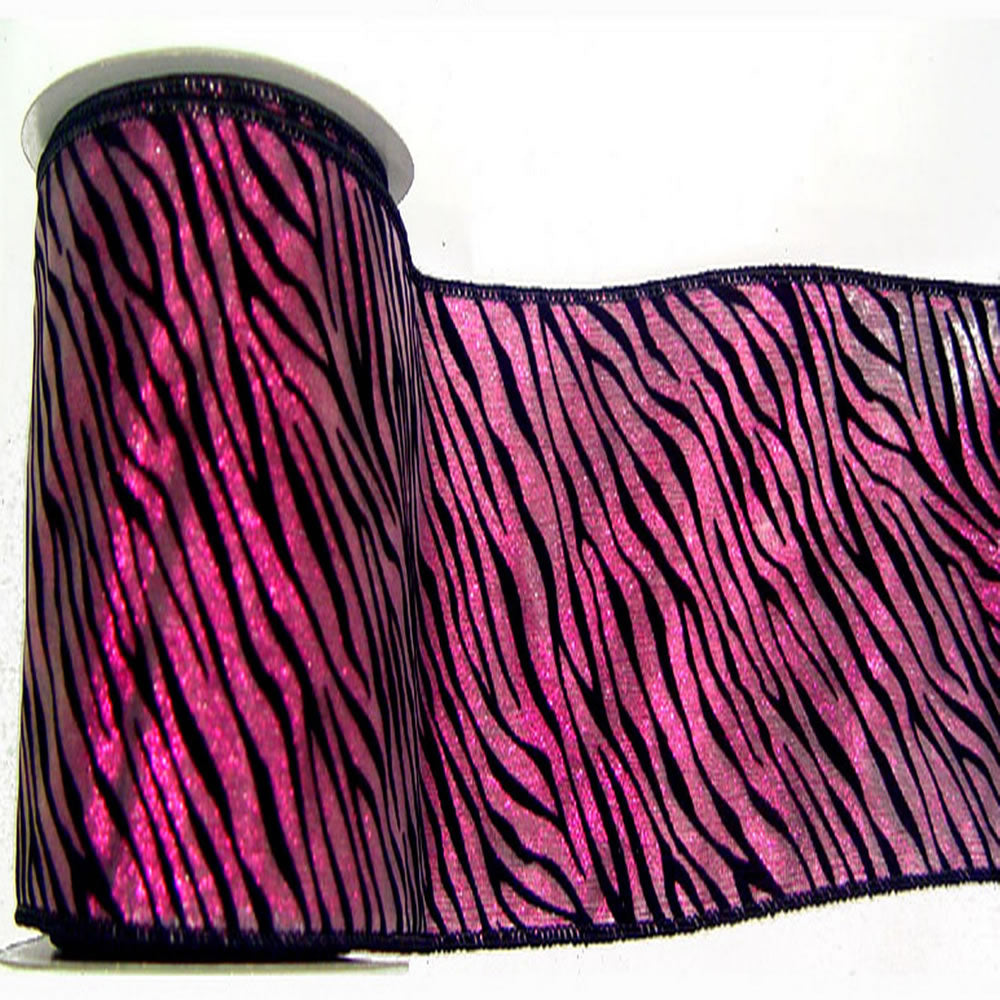4" x 10yd Fushia Lame Velvet Black Zebra