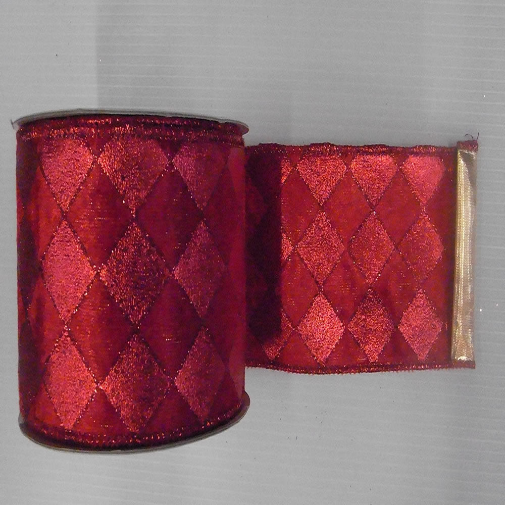 6" x 10yd Red-Red Diamond Gold Lame