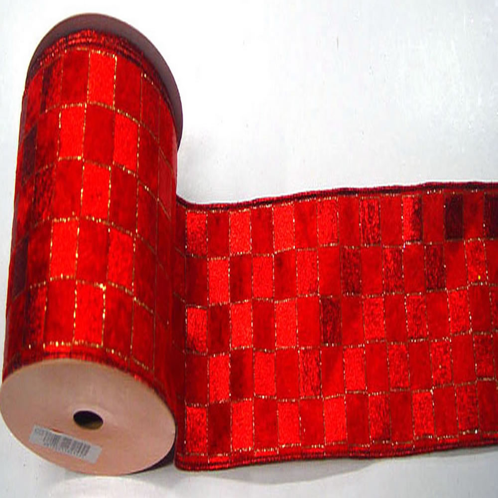 4" x 10yd Red-Red Check Gold Lame