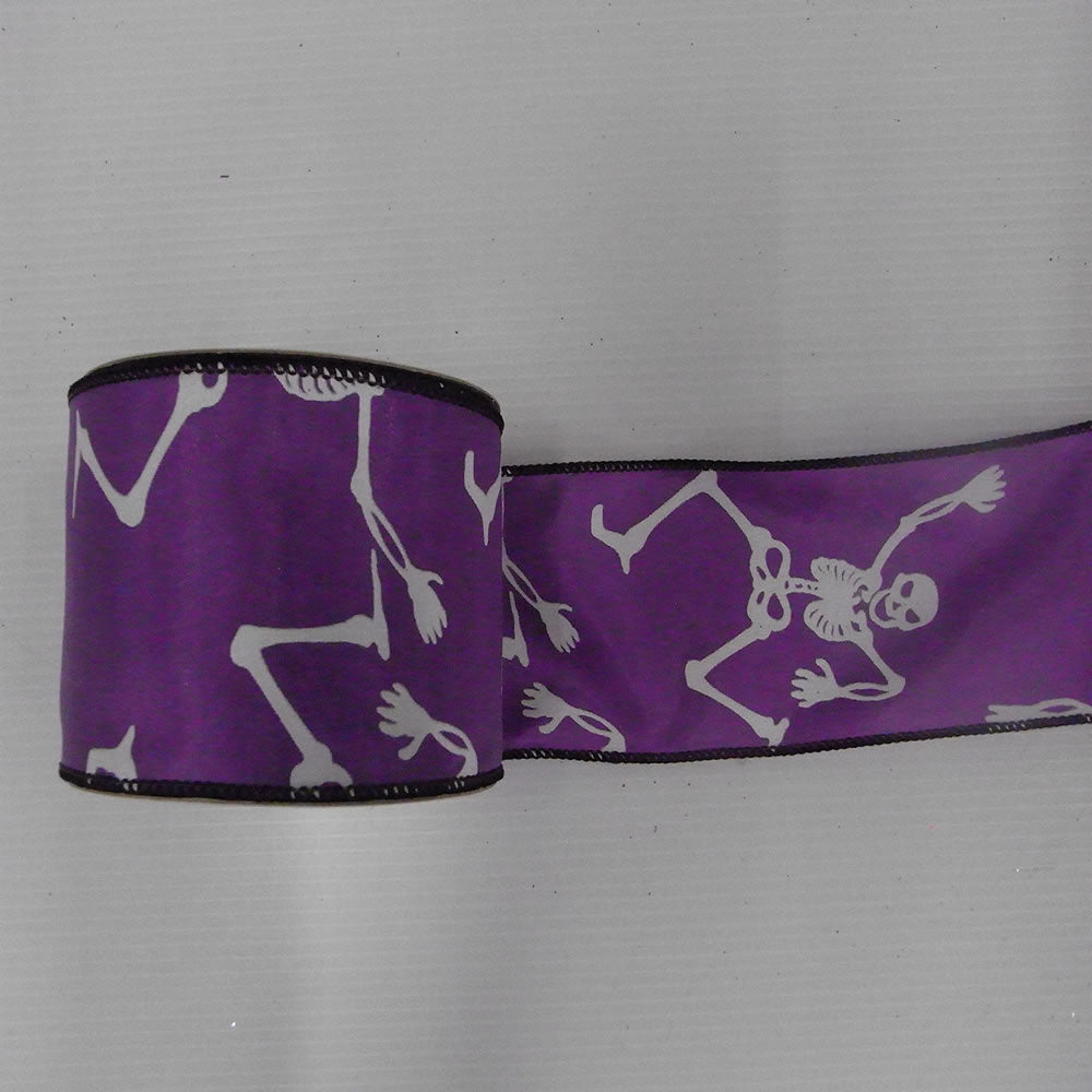 2.5" x 10yd Purple Skeleton Glow In Dark Halloween Ribbon