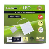 GreenLux 6-in 14w LED Square Slim Downlight 3000K Warm White 120v Dimmable_4