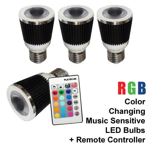PLATINUM 4 x Music LED Color Changer E27 Lamp With 1 x Wireless Remote