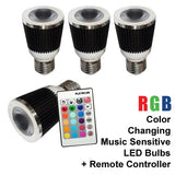 PLATINUM 4 x Music LED Color Changer E27 Lamp With 1 x Wireless Remote