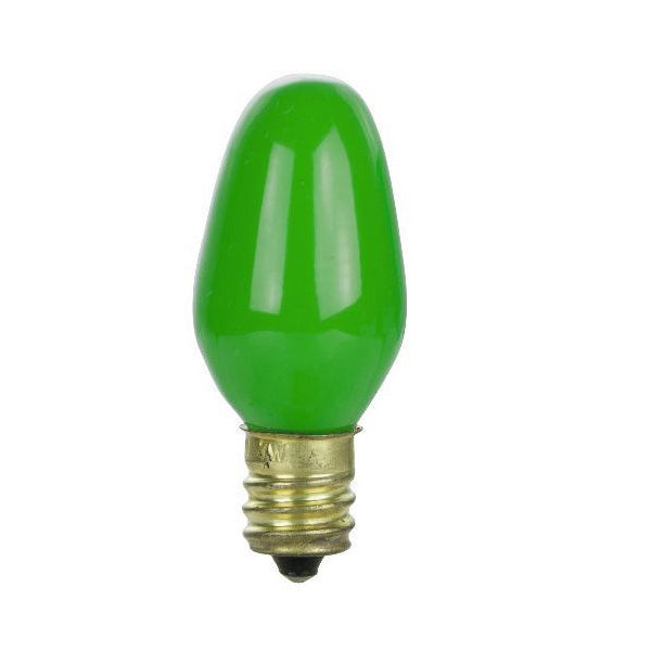 25Pk - SUNLITE Green 7w C7 120v Candelabra Base Light bulb