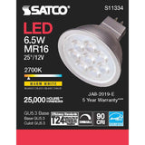 Satco 6.5W MR16 LED 2700K GU5.3 base 25 deg. Beam Angle 12v - BulbAmerica