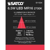 Satco 6.5W MR16 LED 2700K GU5.3 base 25 deg. Beam Angle 12v_1