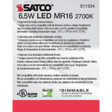 Satco 6.5W MR16 LED 2700K GU5.3 base 25 deg. Beam Angle 120v_2