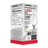 Satco 8w C11 LED 800Lm 3000K 120v Frosted Finish Candelabra Base Bulb_2