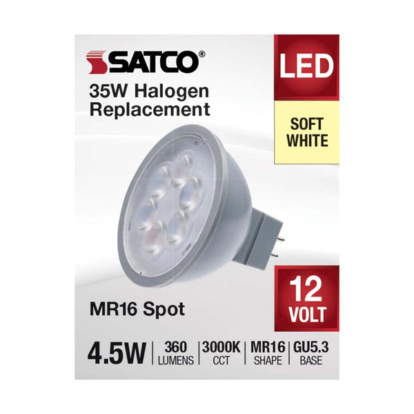 4.5W 12v MR16 LED 3000K Spot 15d 360LM GU5.3 Base Silver Finish Bulb ...