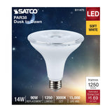 Satco 14w Dusk to Dawn LED PAR38 3000K 120v White Finish E26 Base Bulb - BulbAmerica