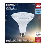 Satco 14w Dusk to Dawn LED PAR38 5000K 120v White Finish E26 Base Bulb - BulbAmerica