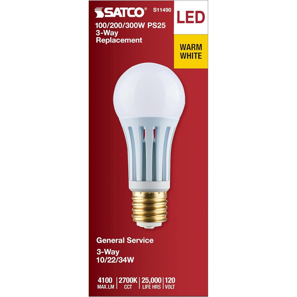 Satco 10/22/34w PS25 LED ThreeWay Lamp E39d Mogul Base 2700K White Fi