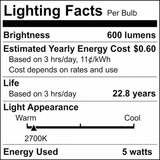 Satco A21 LED 3-Way Lamp Wattage Tunable 2700K E26d Double Contact Base 120v_5