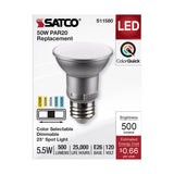 Satco 5.5w PAR20 LED E26 Base 25deg 120v CCT Selectable Silver Finish Bulb - BulbAmerica