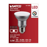 Satco 5.5w PAR20 LED E26 Base 25deg 120v CCT Selectable Silver Finish Bulb_1