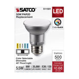 Satco 5.5w PAR20 LED E26 Base 40deg 120v CCT Selectable Silver Finish Bulb - BulbAmerica