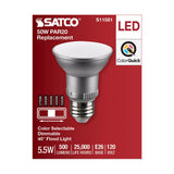 Satco 5.5w PAR20 LED E26 Base 40deg 120v CCT Selectable Silver Finish Bulb_1