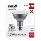 Satco 11w PAR30LN LED E26 Base 25deg 120v CCT Tunable Silver Finish Bulb - BulbAmerica