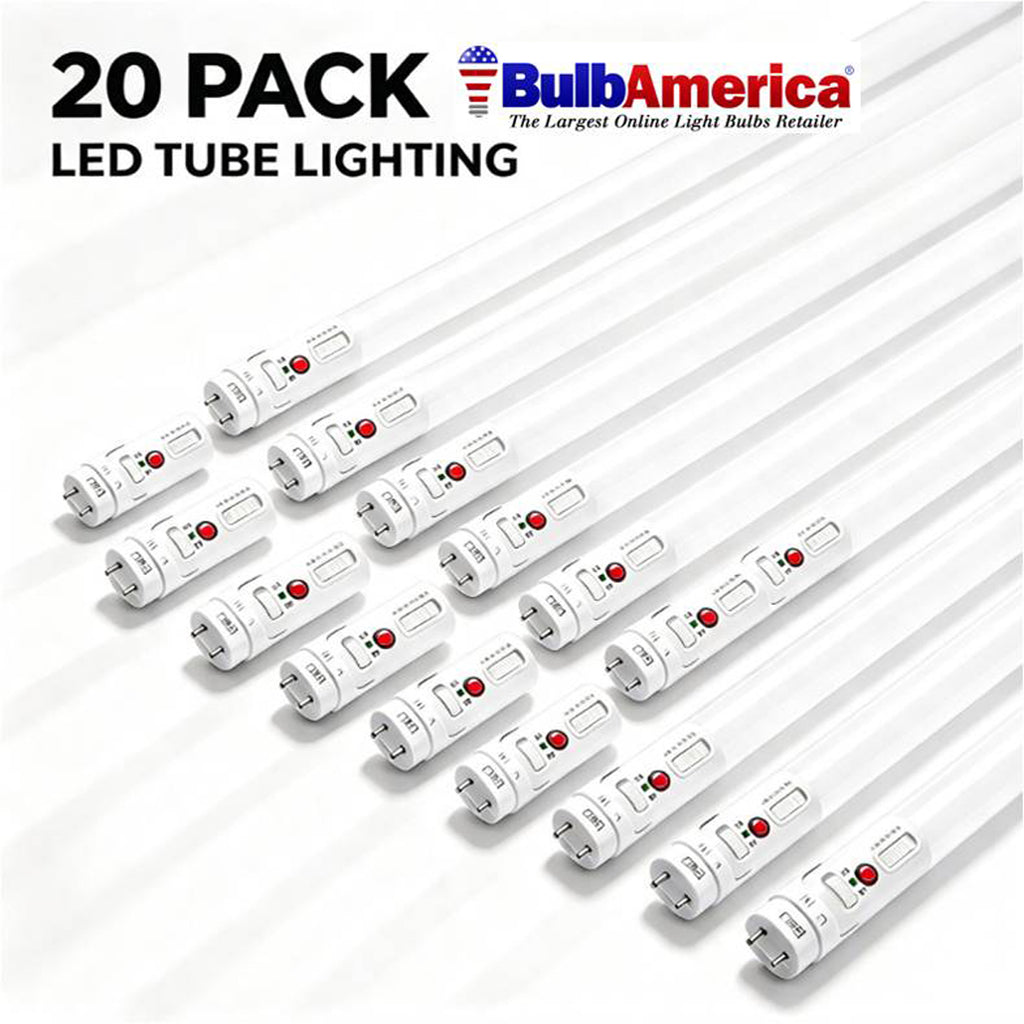 20Pk - Satco 17w 48-in T8 LED CCT Selectable Ballast Bypass 120-277v Tube Lamp