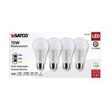 4Pk - Satco 12w A19 LED 120v CCT Selectable 90 CRI White Finish Bulb_1