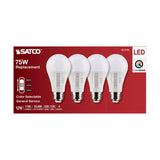 4Pk - Satco 12w A19 LED 120v CCT Selectable 90 CRI White Finish Bulb_2