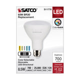 Satco 8.5w BR30 LED 120v CCT Selectable 90 CRI White Finish Bulb - BulbAmerica