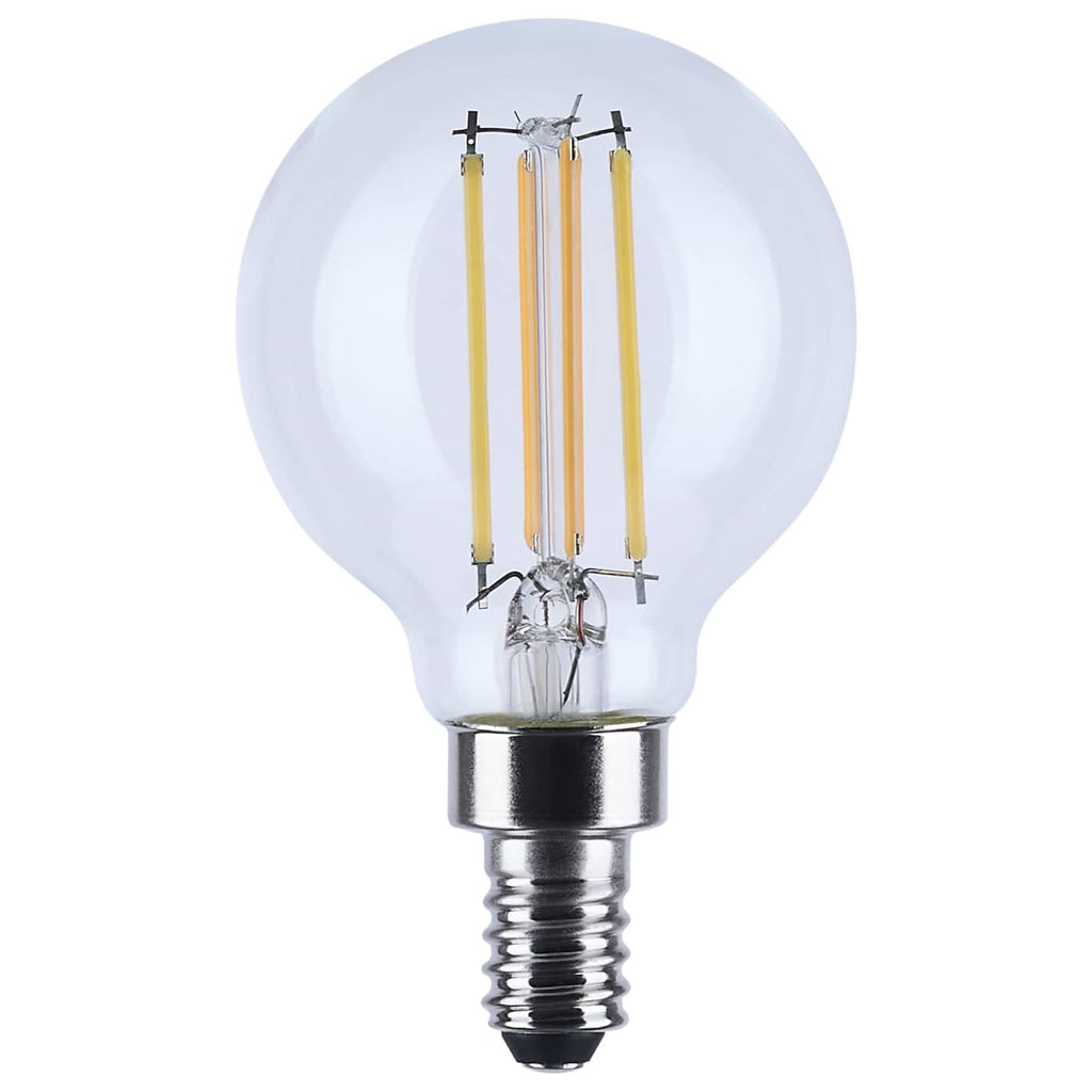 Satco 4.5w LED G16.5 3000K-2000K Warm Dimming Candelabra Base Clear Finish Bulb