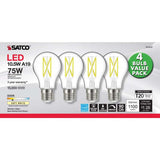4Pk - 10.5W A19 LED Clear Medium base 3000K 120v - 75W equiv - BulbAmerica
