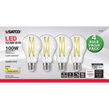 4Pk - 12.5W A19 LED Clear Medium base 2700K 120v - 100W equiv - BulbAmerica