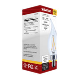 Satco 3w CA10 LED Candelabra Base Clear 3000K CCT 120v Bulb - BulbAmerica
