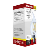 Satco 5.5w CA10 LED Candelabra Base Clear 3500K CCT 120v Bulb - BulbAmerica