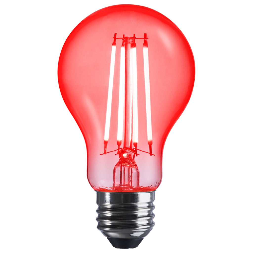 Satco 8w LED A19 Straight Filament Red Light Glass 120v Bulb