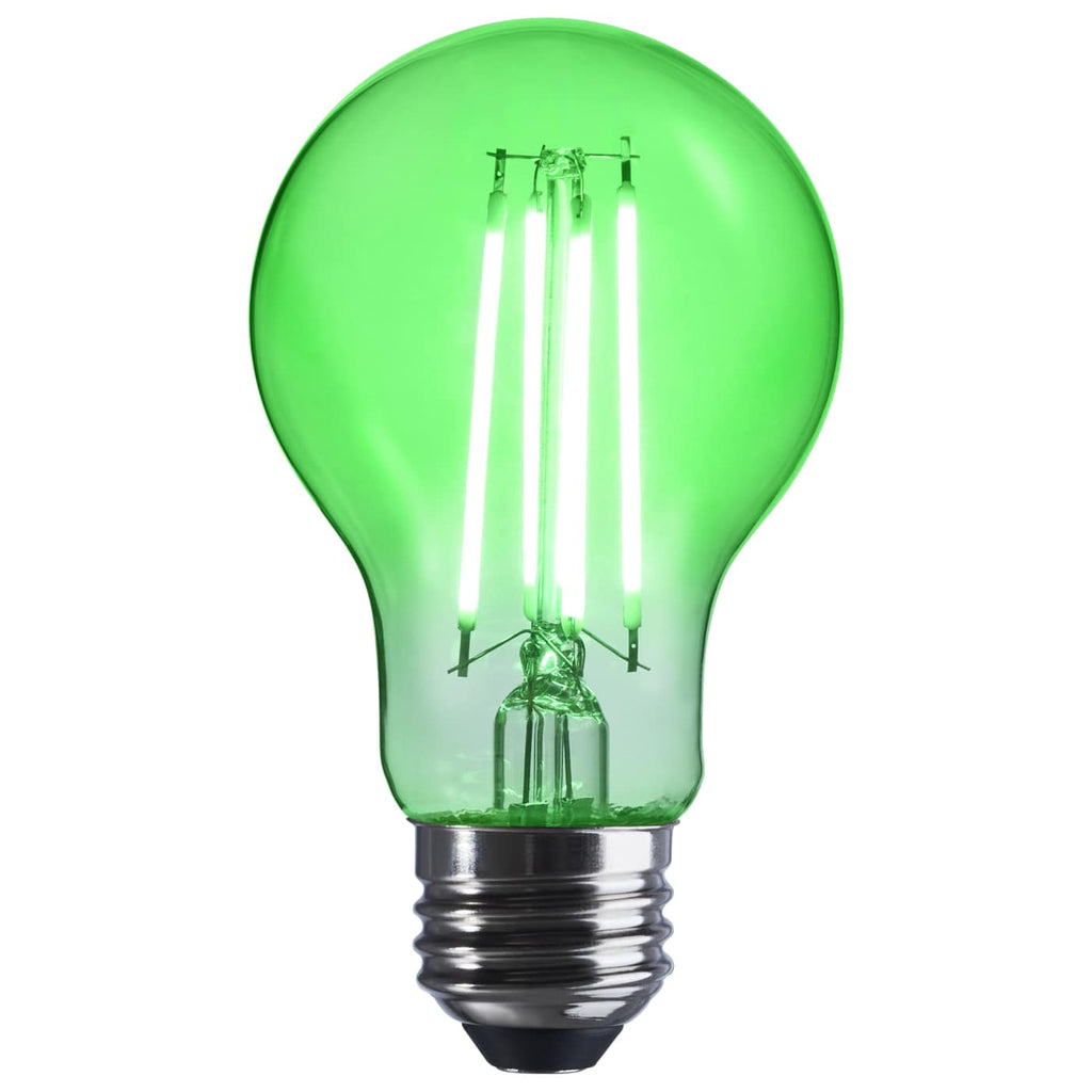 Satco 8w LED A19 Straight Filament Green Light Glass 120v Bulb