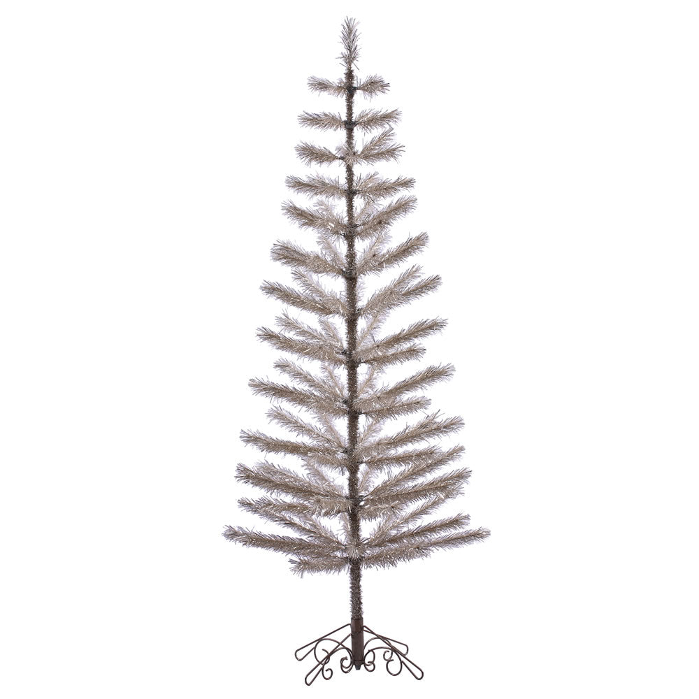 7Ft. Champagne Feather Display Tree 90 PVC Tips Brown Metal Scroll Stand